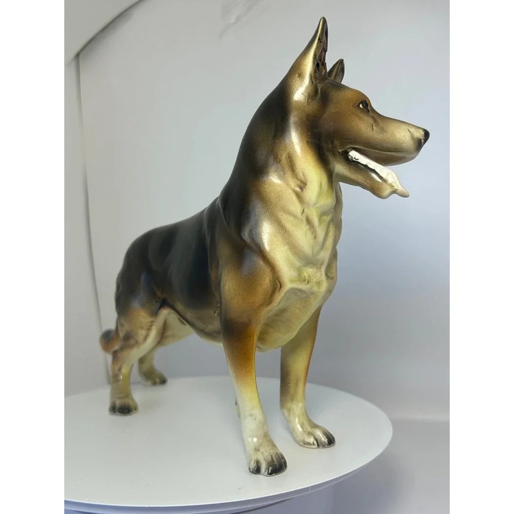 Vintage Ceramic German Shepherd Dog Figurine Made in Japan Hand Painted Repaired
